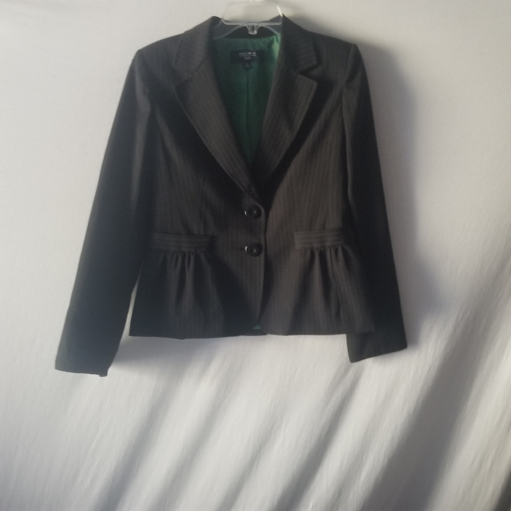 Pinstripe  Jones Wear Peplum Blazer - Picture 2 of 5